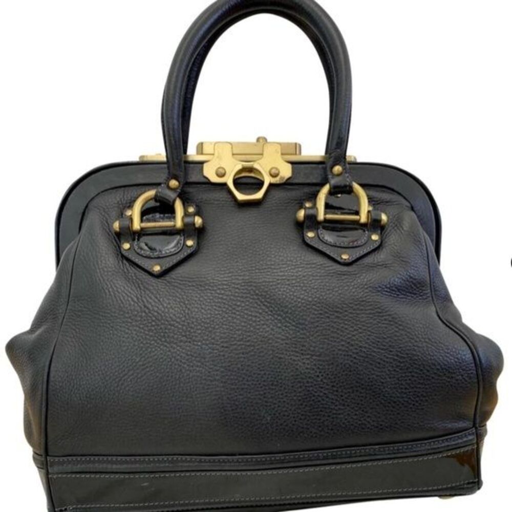 Zac Posen Aurora Black 100% Leather Top Handle Doctors Satchel Bag with Dust-bag